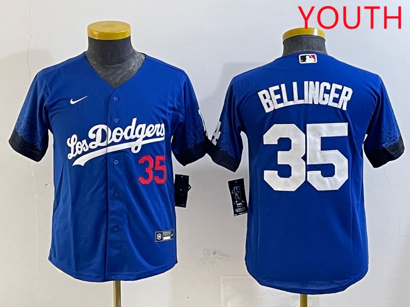 Youth Los Angeles Dodgers 35 Bellinger Blue City Edition 2025 Nike MLB Jersey style 1